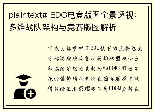 plaintext# EDG电竞版图全景透视：多维战队架构与竞赛版图解析